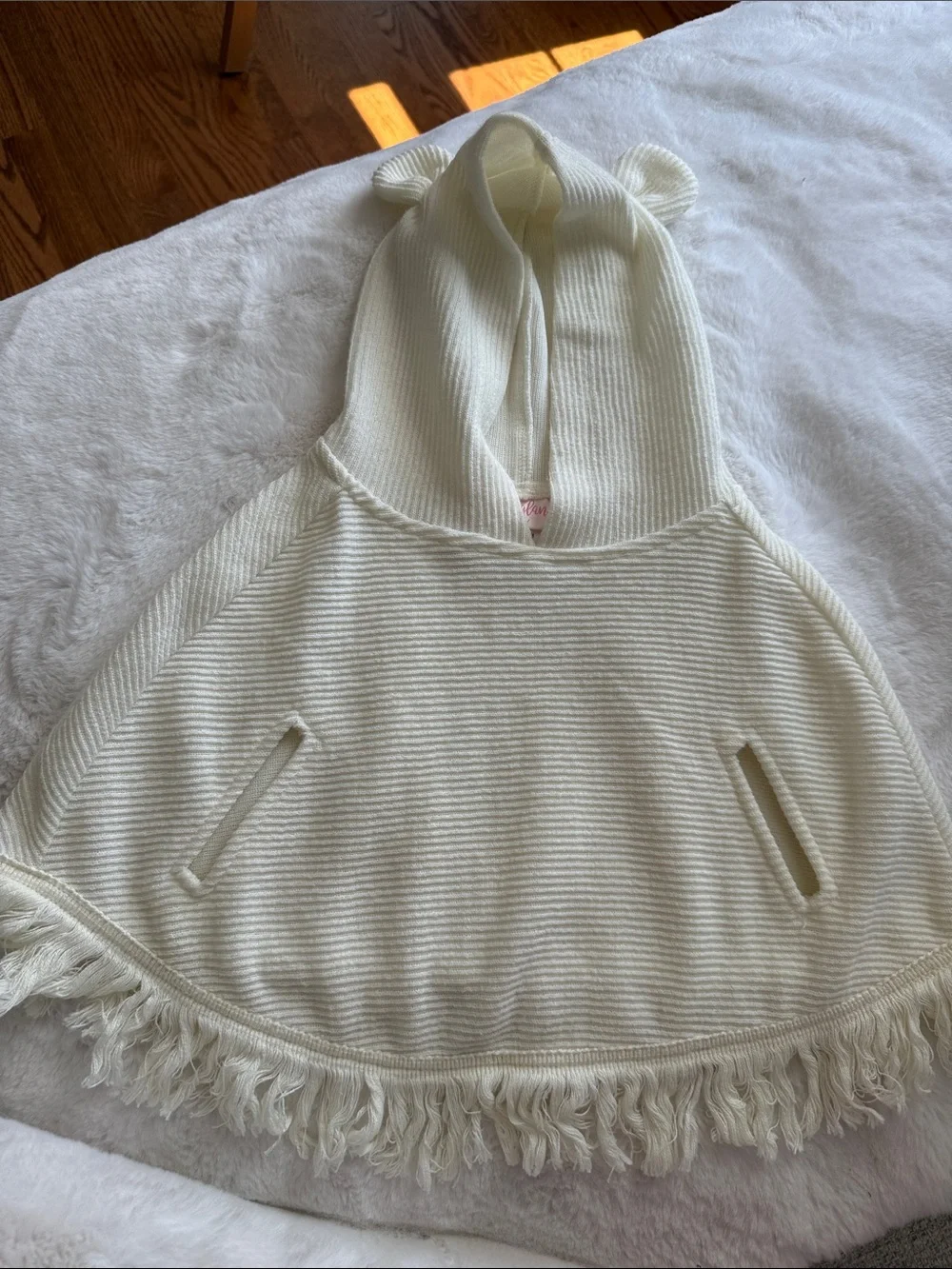 Youngland Cream Hooded Poncho with Ear Detail